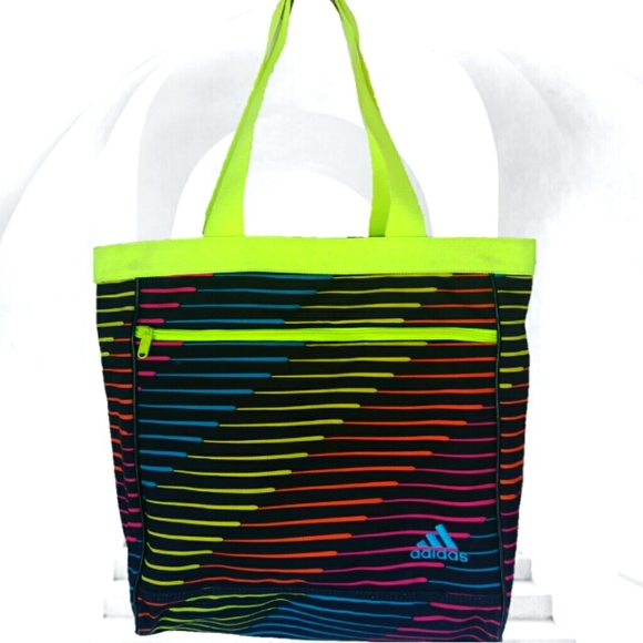 ADIDAS NEON TRIM MULTI COLOR LARGE TOTE BAG - Picture 1 of 14